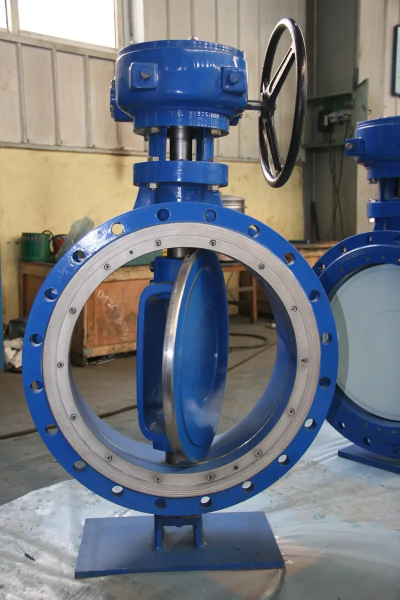 Blue butterfly valve with gear operator