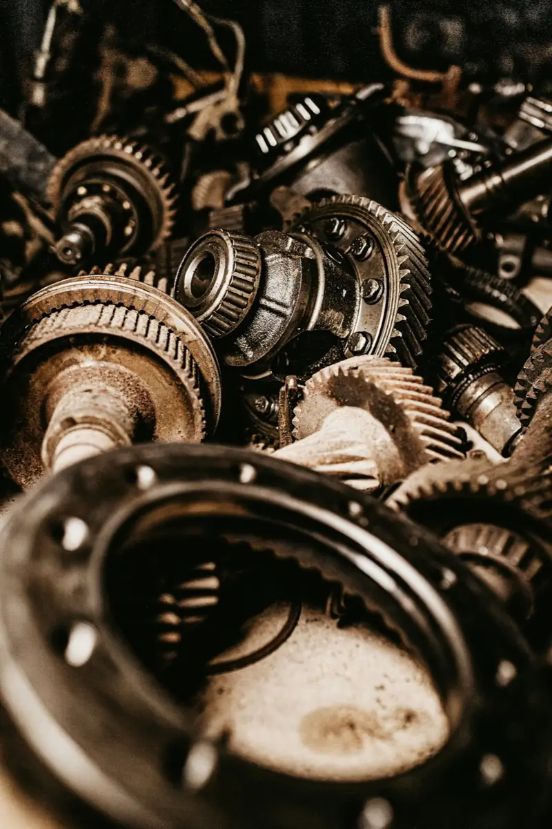 Close-up of assorted machine gears