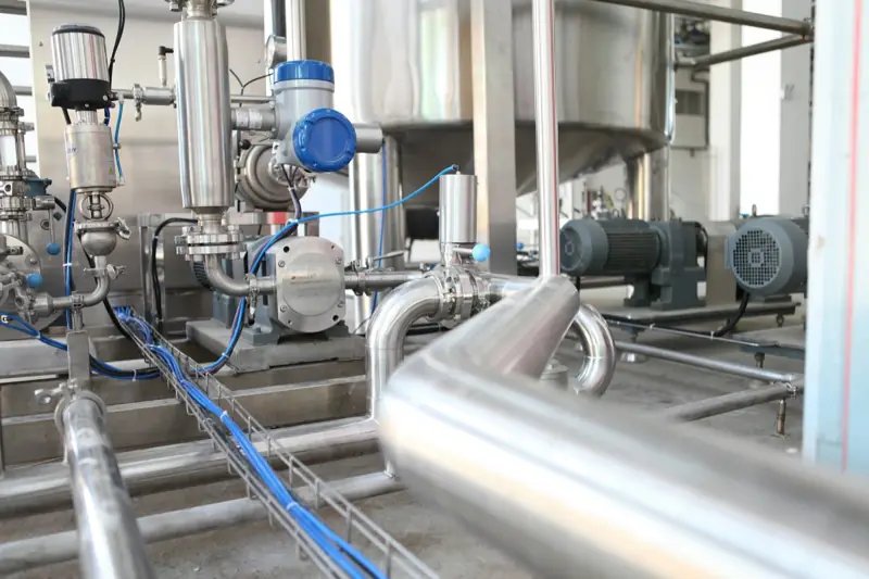 Stainless-steel process piping and pumps